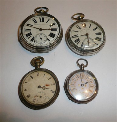 Lot 89 - Two silver pocket watches, and two other pocket watches (4)