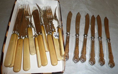 Lot 94 - Set of six silver fish knives and forks and six silver handled fruit knives, Walker and Hall