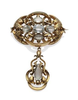 Lot 341 - A Victorian Brooch, the upper section of oval outline, and ornate design incorporating scrolls, and