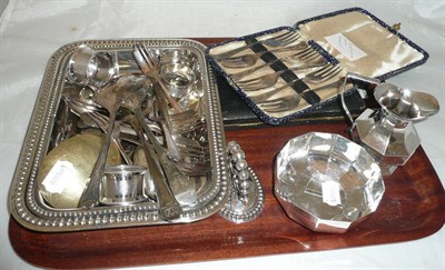 Lot 130 - Four silver napkin rings a plate entree dish and a quantity of small plate
