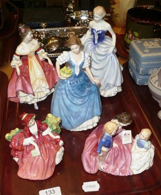 Lot 133 - Five Royal Doulton figures; Lydia, Bed Time Story, Susan, Helen and Southern Belle
