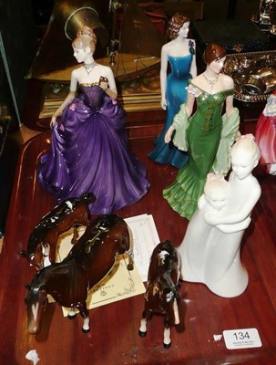 Lot 134 - Royal Worcester figure - Sisterly Love, Coalport figures - Jade, Sheer Elegance, and Lady...