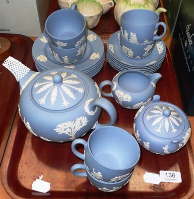 Lot 136 - Wedgwood blue Jasperware six piece tea set