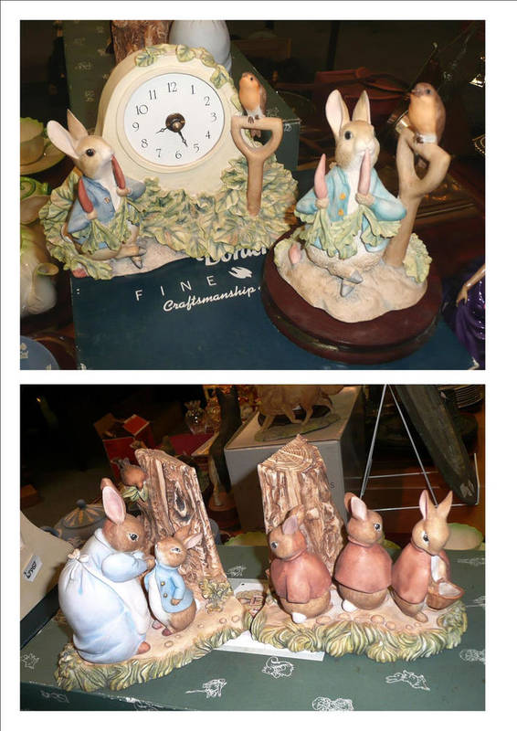 Lot 138 - Border Fine Arts Peter Rabbit figure, Peter Rabbit bookends and Peter Rabbit clock