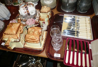 Lot 144 - Keele pottery 'Cottage Ware' teaset, butter dish, Gladstone pottery teaset, cased flatware etc...