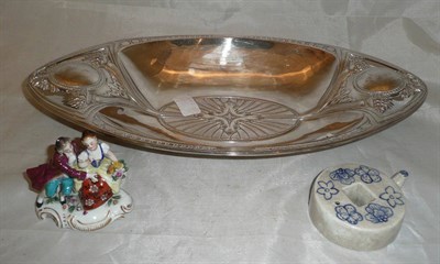 Lot 152 - A WMF plated dish, a Chinese water dropper and a Continental figural group (3)