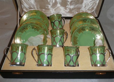 Lot 174 - Set of six silver mounted Coalport coffee cans and saucers, cased