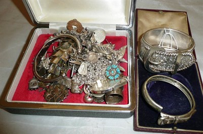 Lot 188 - Assorted silver and white metal charms, bangles, bracelets etc
