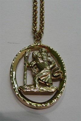 Lot 192 - A 9ct gold St Christopher pendant on a 9ct gold belcher chain