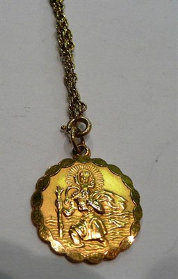 Lot 203 - A 9ct gold St Christopher pendant on a fancy link chain