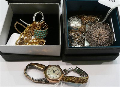 Lot 208 - Two chains, a turquoise multi set ring, assorted silver jewellery including a curb necklace, a...