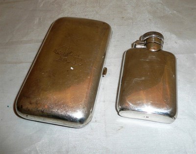 Lot 214 - Victorian silver cigarette case and miniature hinged flask (2)