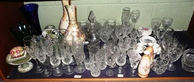 Lot 229 - A shelf including Wedgwood Jasperware, coloured glass ware, decorative ceramics and cut glass ware