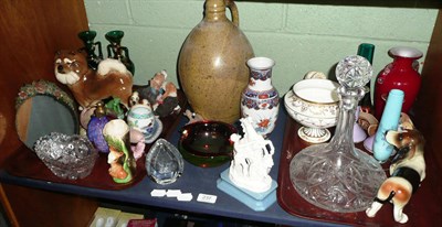 Lot 237 - A shelf of decorative ceramics and glass including Beswick, a Barbak mirror, Noritake, art...