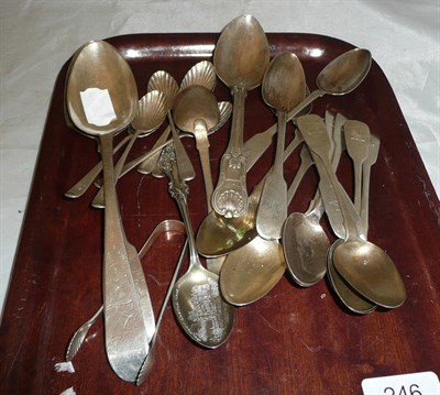 Lot 246 - Various Irish and other silver teaspoons, two serving spoons, dessert spoon etc