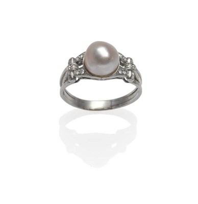 Lot 360 - An Art Deco Pearl and Diamond Ring, the off-round pinkish coloured cultured pearl within a...