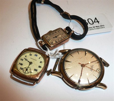 Lot 304 - A gents Rotary 9ct gold wristwatch, a lady's wristwatch stamped '9c' and a lady's wristwatch...