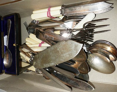 Lot 327 - Silver sugar tongs and various silver and plated flatware