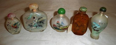 Lot 338 - Five Chinese assorted internally painted snuff bottles, 20th century