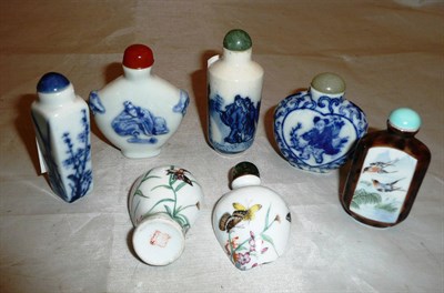 Lot 340 - Six Chinese porcelain snuff bottles, 19th and 20th century, printed and painted, all with stoppers