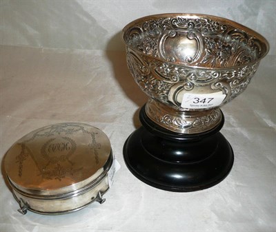 Lot 347 - Embossed silver pedestal bowl on stand and hinged silver jewellery box (2)