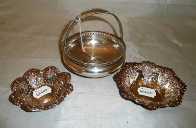 Lot 351 - A continental silver bowl and two embossed bonbon dishes