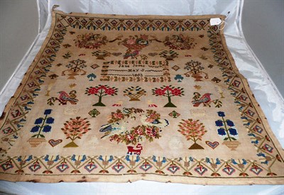 Lot 353 - Unframed sampler worked in wool cross stitch by Jane Jones, dated 1863