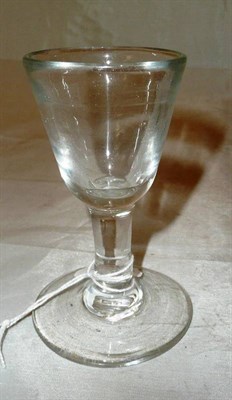 Lot 358 - A wine glass circa 1740, with round funnel bowl and plain stem