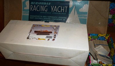 Lot 360 - Model Bermuda racing yacht and launch and a collection of cigarette cards