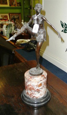 Lot 387 - A Deco dancing figure on a marble stand, signed D Alonzo