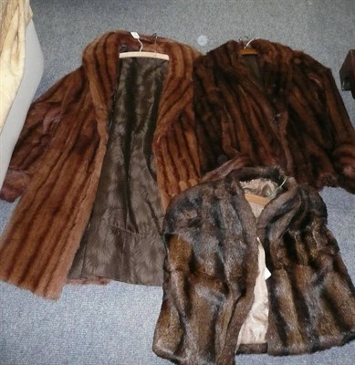 Lot 399 - Two striped Musquash coats and a fur capelet (3)