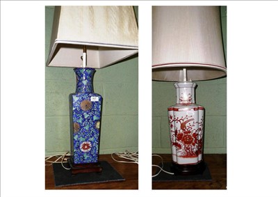 Lot 407 - Two large modern decorative Chinese style pottery lamps and shades