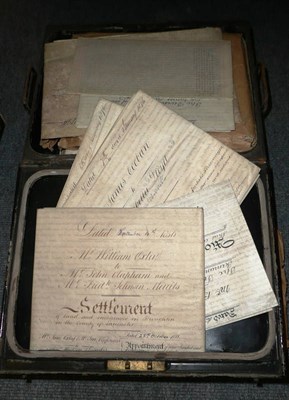 Lot 410 - Black Japanned deed box and quantity of 18th and 19th century deeds and indentures