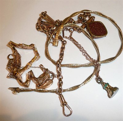 Lot 414 - A quantity of gold and yellow metal jewellery including a watch chain and fob, necklace, fancy link