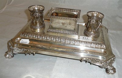 Lot 417 - A Victorian inkstand, Emes & Barnard, London 1861, 46oz (incomplete, missing wells, missing cover)