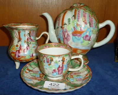 Lot 422 - Canton teapot, milk jug and cup and saucer