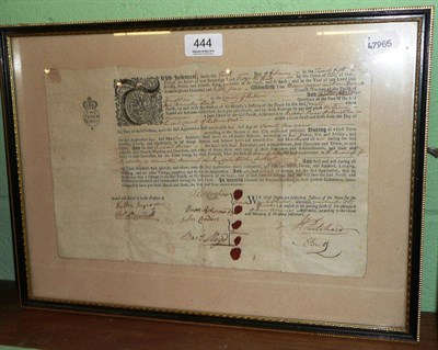 Lot 444 - Framed indenture 1785 - placing poor child in Parish into apprenticeship