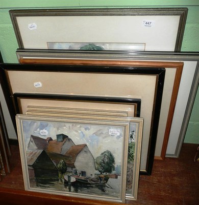 Lot 447 - Seven framed watercolours of rural scenes signed E Edmonds, two modern signed prints and a...