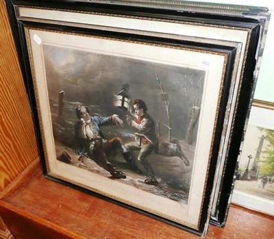 Lot 453 - Two Moreland prints, another and a pair of coloured etchings