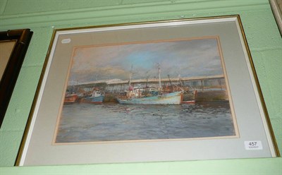 Lot 457 - Framed pastel 'Fishing Trawlers' by Walter Holmes