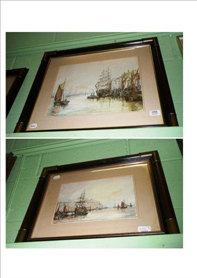 Lot 458 - Two framed watercolours, harbour scenes 'Shipping on the Mersey' and 'Scarborough Bay' signed W...