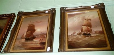 Lot 459 - A pair of framed oils sailing boats and fishermen signed H Moore?