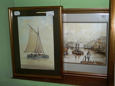 Lot 461 - Pair of framed watercolours 'Humber Barges' signed D C Bell, and a framed watercolour 'Old Harbour