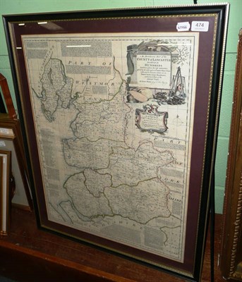 Lot 474 - Early hand coloured framed County of Lancaster map