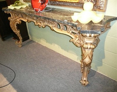 Lot 487 - Modern decorative console table with gilt decoration and faux marble top