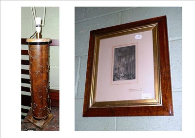 Lot 499 - Chapel interior, Versailles, in maple frame and a printing roller converted to lamp stand