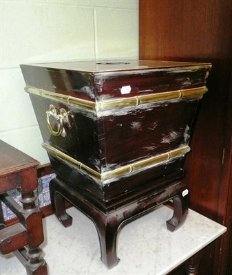 Lot 502 - Chinese style brass bound coal bin with metal liner and lift off lid