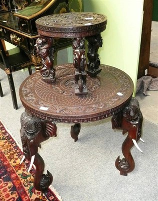 Lot 507 - Carved elephant table and a small carved stool