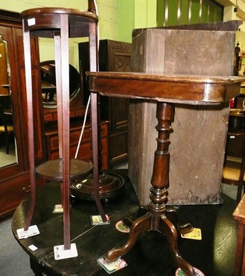 Lot 516 - Georgian oak corner cabinet, an inlaid two tier pedestal table and a tripod table (3)