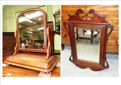 Lot 522 - Mahogany framed toilet mirror and a fret carved wall mirror